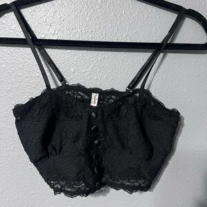 NWT Intimately Free People Sz S Black Cropped Cami Lace Tank Top Adj Straps NEW!